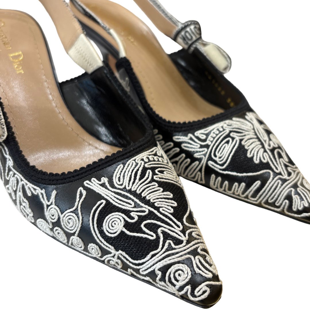 Dior Christian Dior Women's J'Adior Slingback Pumps Embroidered Fabric 65 Zwart