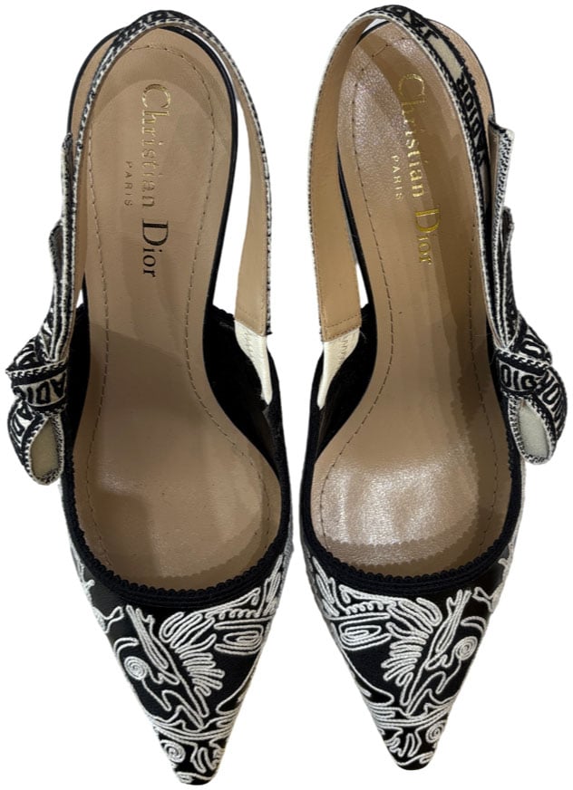 Dior Christian Dior Women's J'Adior Slingback Pumps Embroidered Fabric 65 Zwart