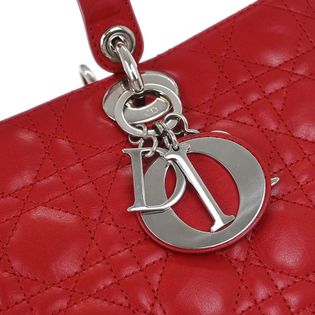 Dior Christian Dior Vintage Lady Dior Bag Cannage Quilt Lambskin Large Rood