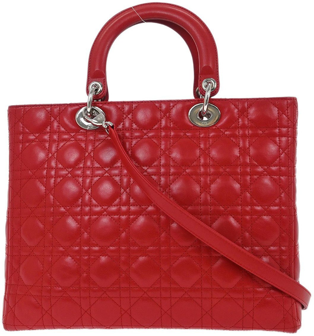 Dior Christian Dior Vintage Lady Dior Bag Cannage Quilt Lambskin Large Rood