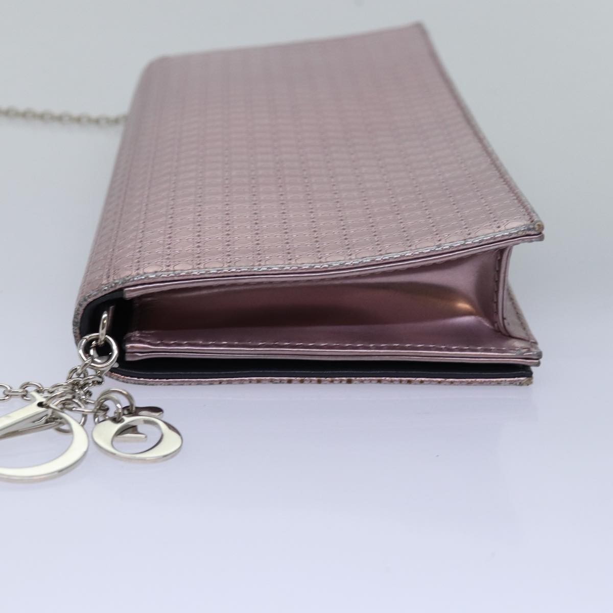 Dior Christian Dior Lady Dior Croisiere Chain Wallet Micro Cannage Metallic Calfskin Roze