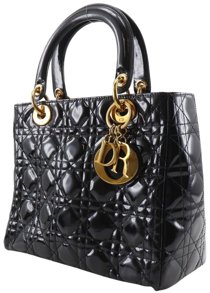 Dior Christian Dior Lady Dior NM Cannage Quilt Patent Medium Zwart