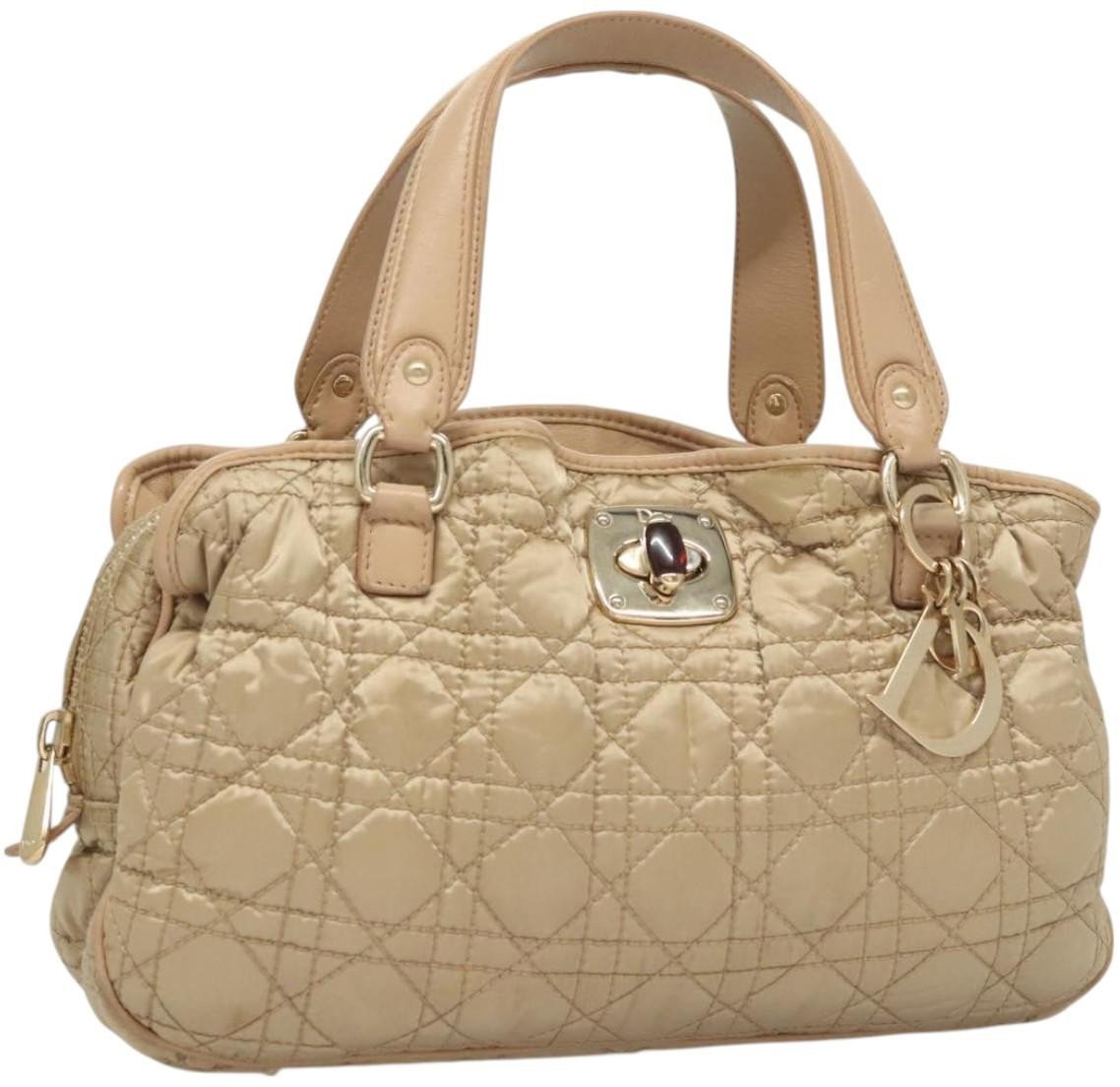 Dior Christian Dior Charming Tote Cannage Quilt Nylon Beige
