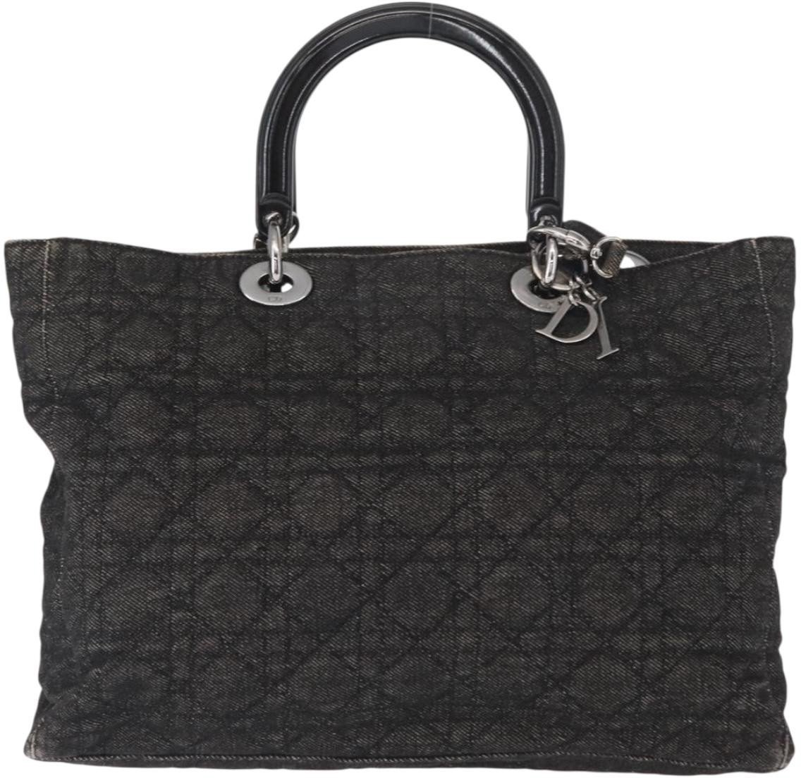 Dior Christian Dior Vintage Lady Dior Tote Cannage Quilt Denim Medium Zwart