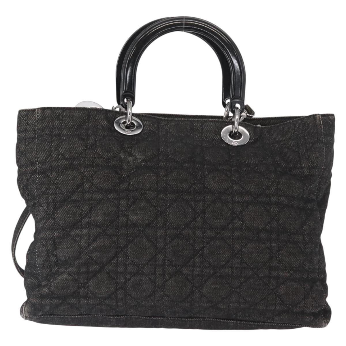Dior Christian Dior Vintage Lady Dior Tote Cannage Quilt Denim Medium Zwart