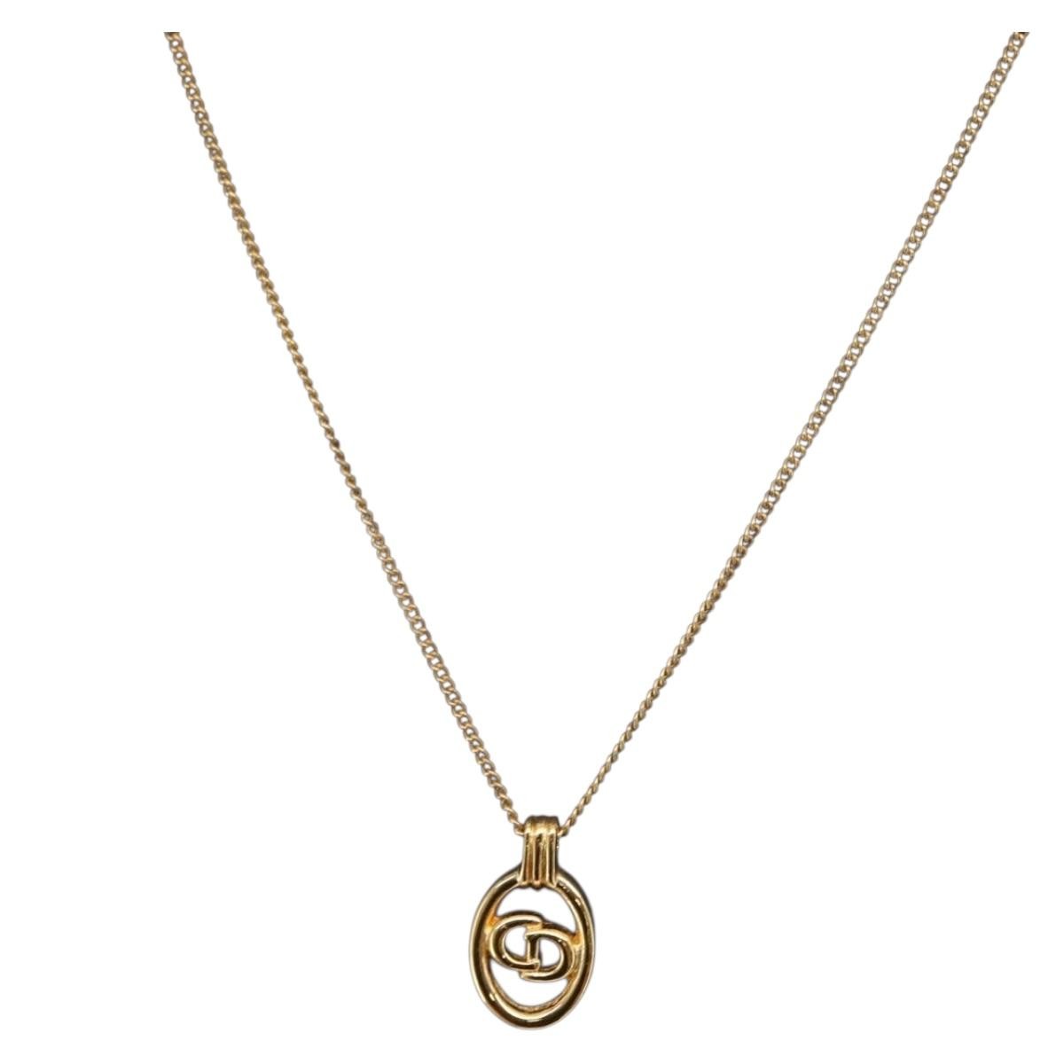 Dior Christian Dior CD Round Pendant Necklace Metal Goud