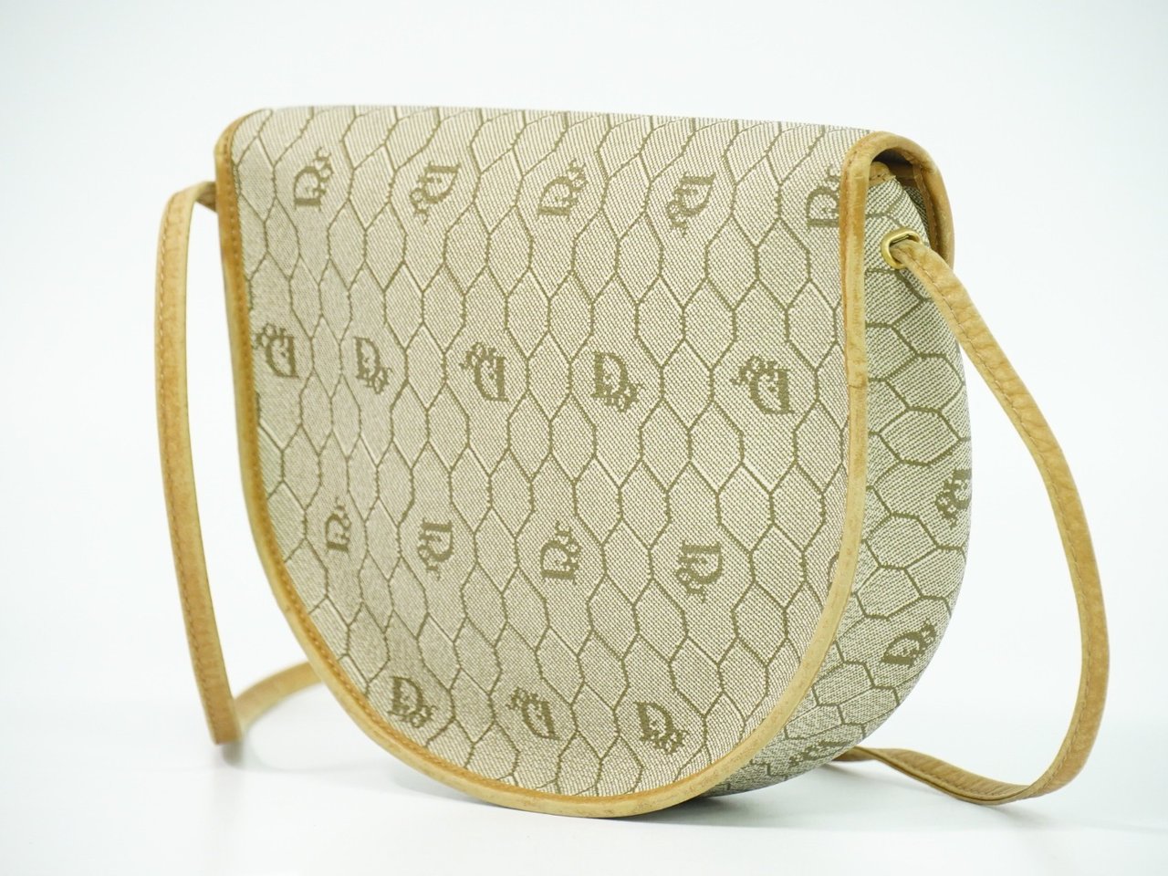 Dior Christian Dior Vintage Honeycomb Shoulder Bag Canvas Navy