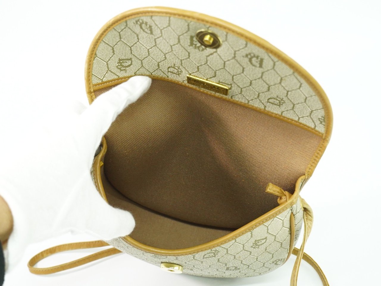 Dior Christian Dior Vintage Honeycomb Shoulder Bag Canvas Navy