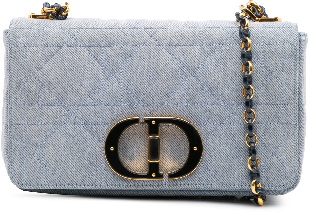 Dior Medium Denim Macrocannage Caro Bag Blauw