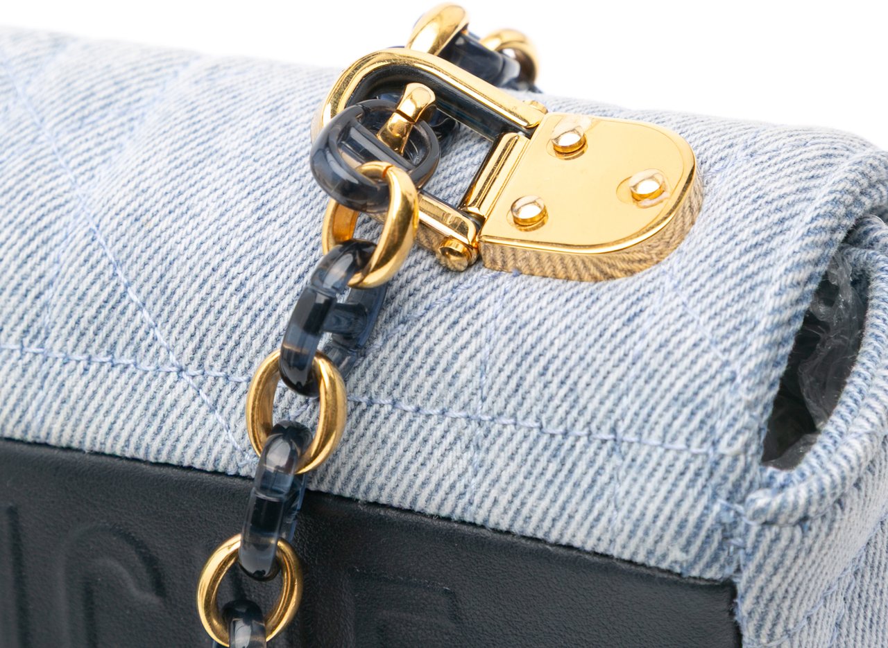 Dior Medium Denim Macrocannage Caro Bag Blauw