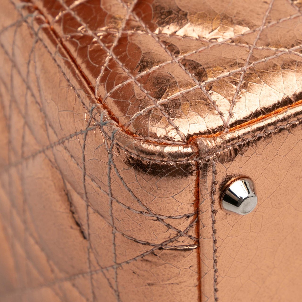 Dior Mini Metallic Crinkled Calfskin Cannage Lady Dior Bruin
