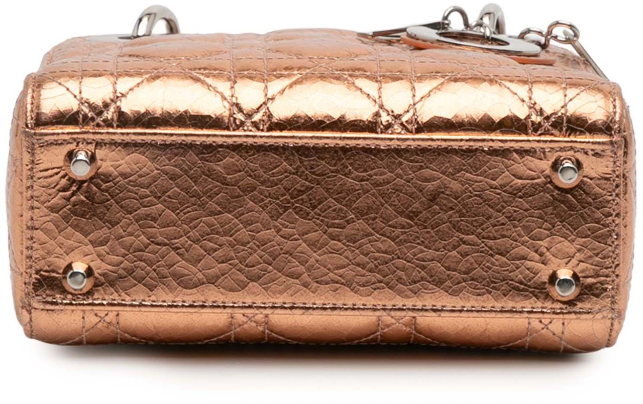 Dior Mini Metallic Crinkled Calfskin Cannage Lady Dior Bruin