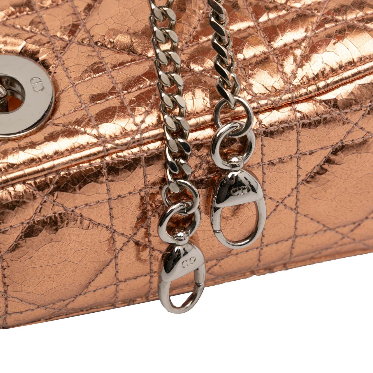 Dior Mini Metallic Crinkled Calfskin Cannage Lady Dior Bruin