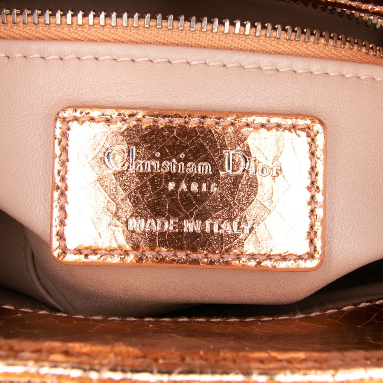 Dior Mini Metallic Crinkled Calfskin Cannage Lady Dior Bruin