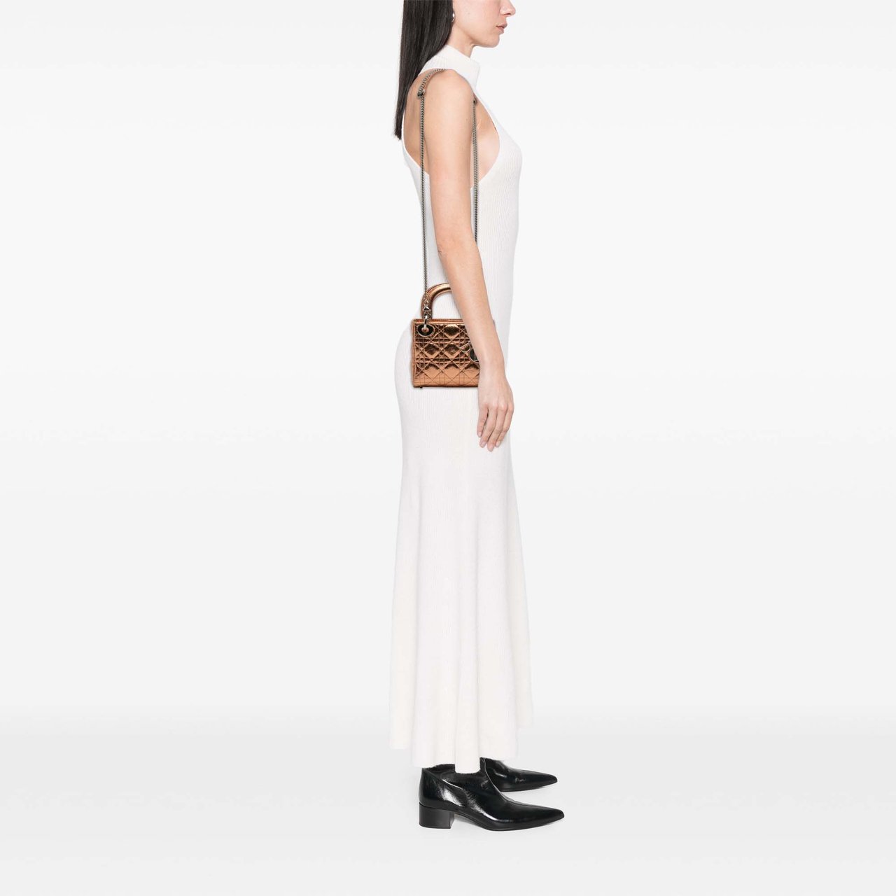 Dior Mini Metallic Crinkled Calfskin Cannage Lady Dior Bruin