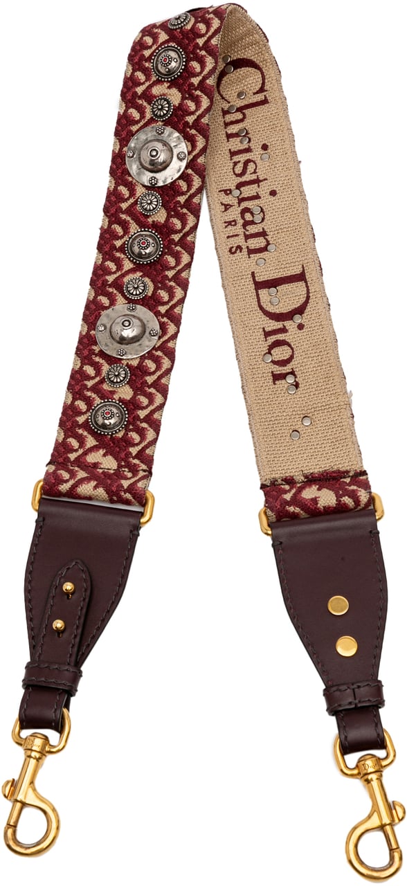 Dior Studded Oblique Canvas Bag Strap Rood