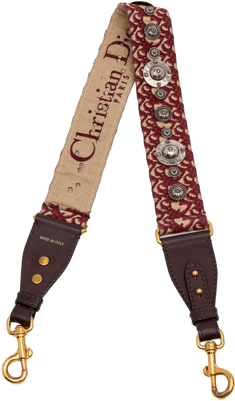 Dior Studded Oblique Canvas Bag Strap Rood