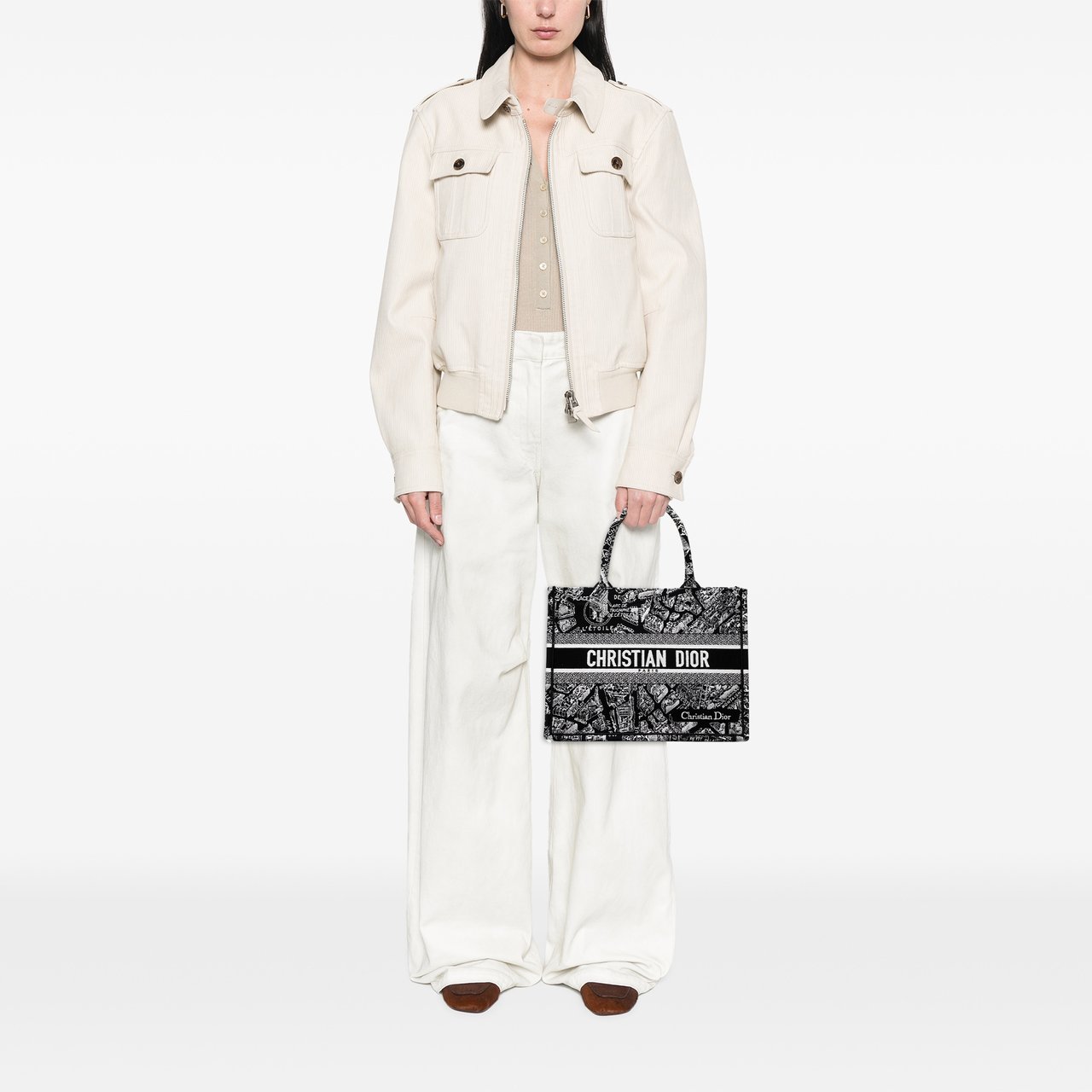 Dior Medium Canvas Embroidered Plan De Paris Book Tote Zwart