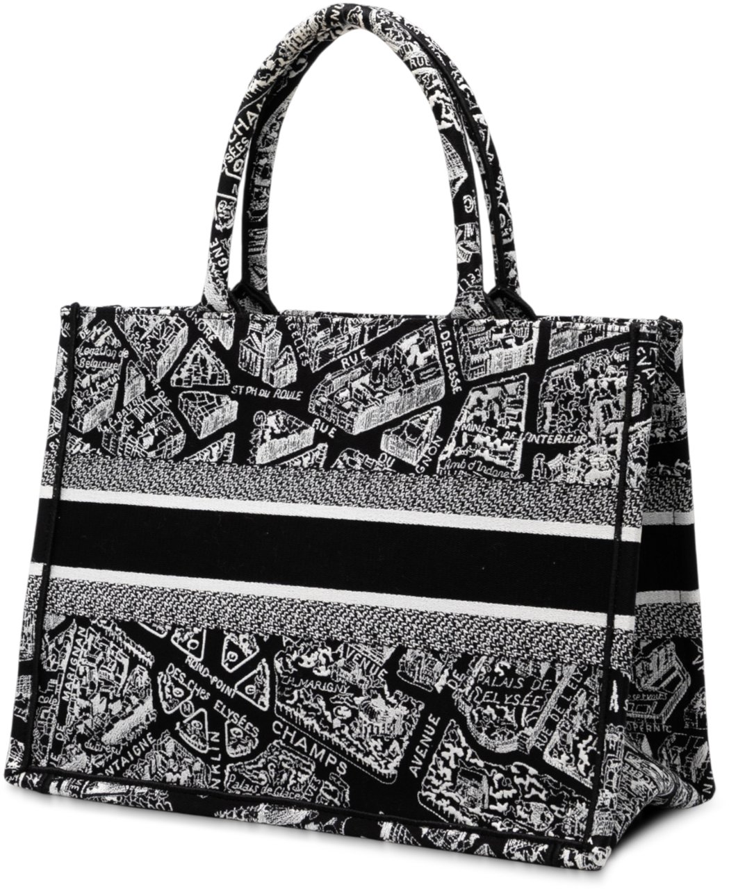 Dior Medium Canvas Embroidered Plan De Paris Book Tote Zwart