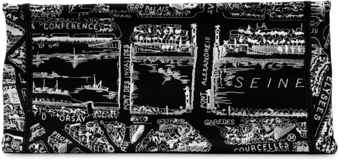 Dior Medium Canvas Embroidered Plan De Paris Book Tote Zwart