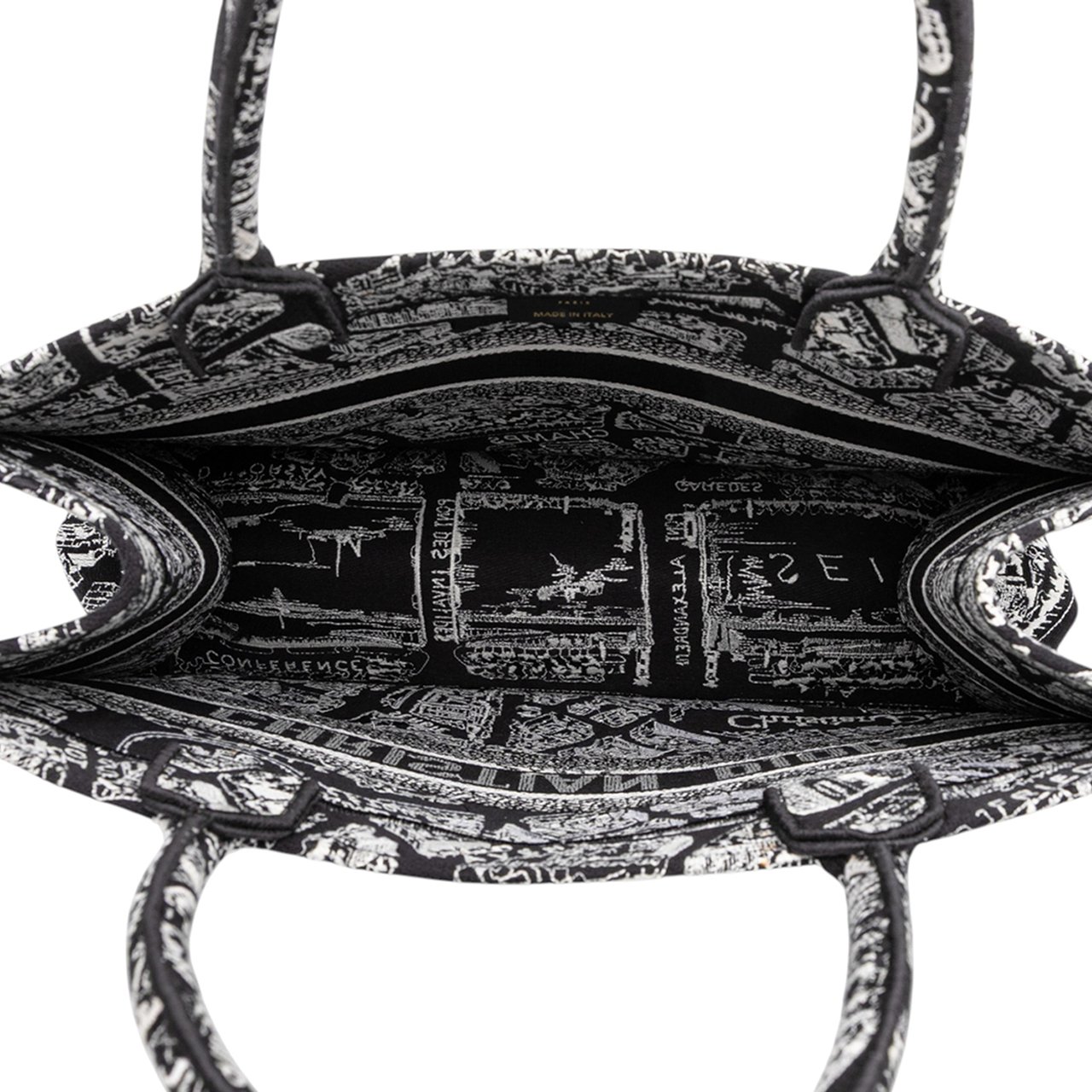 Dior Medium Canvas Embroidered Plan De Paris Book Tote Zwart