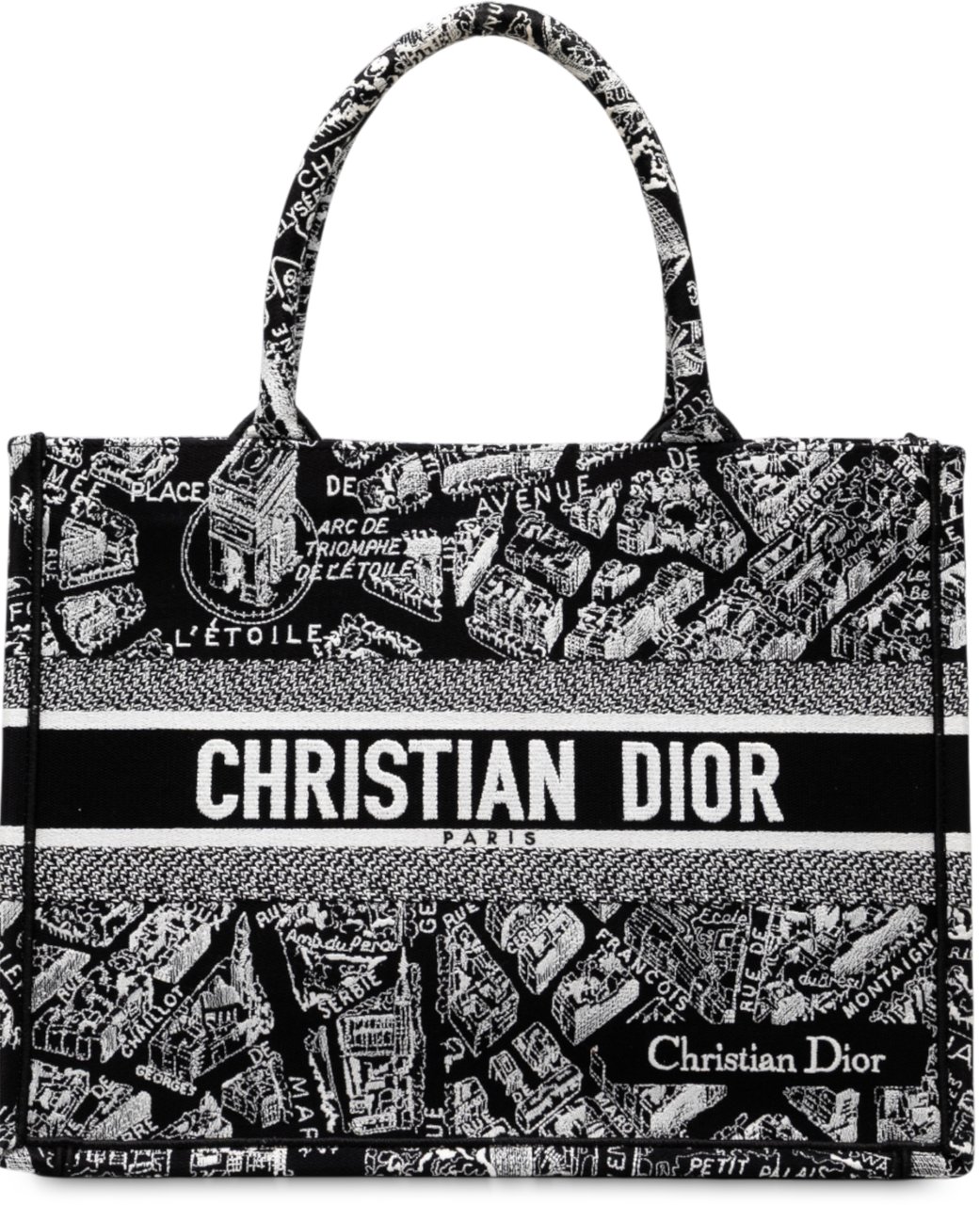 Dior Medium Canvas Embroidered Plan De Paris Book Tote Zwart