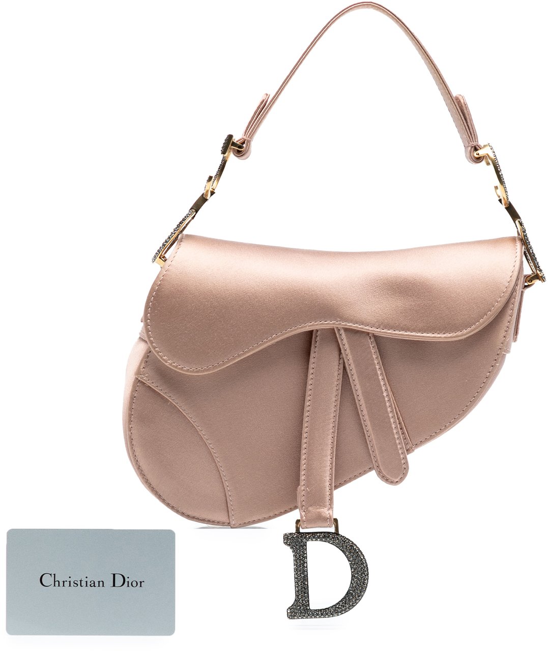 Dior Mini Satin Crystal Embellished Saddle Bag Roze