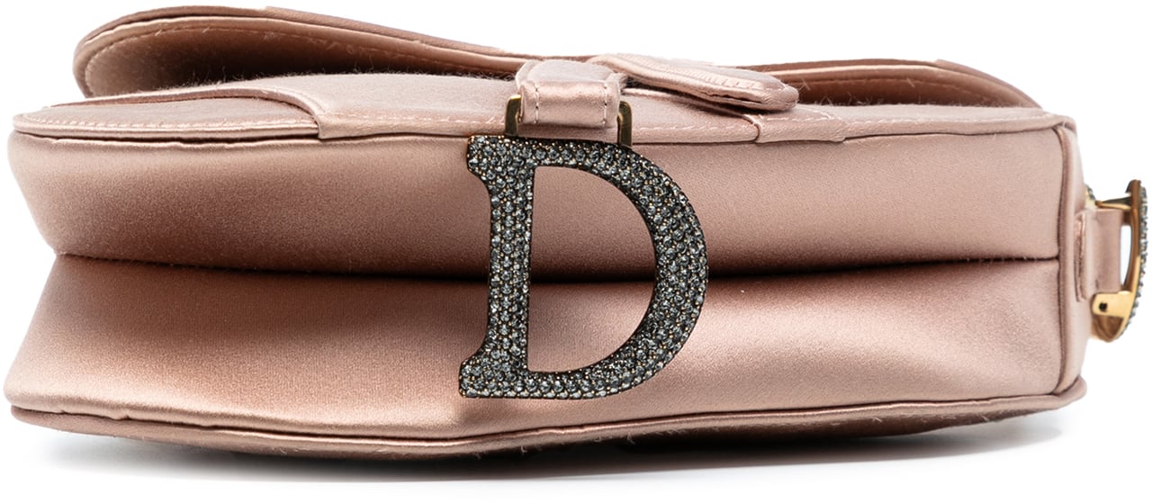 Dior Mini Satin Crystal Embellished Saddle Bag Roze
