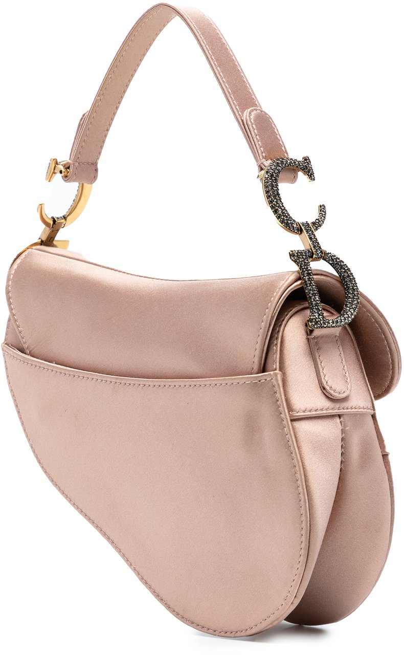 Dior Mini Satin Crystal Embellished Saddle Bag Roze