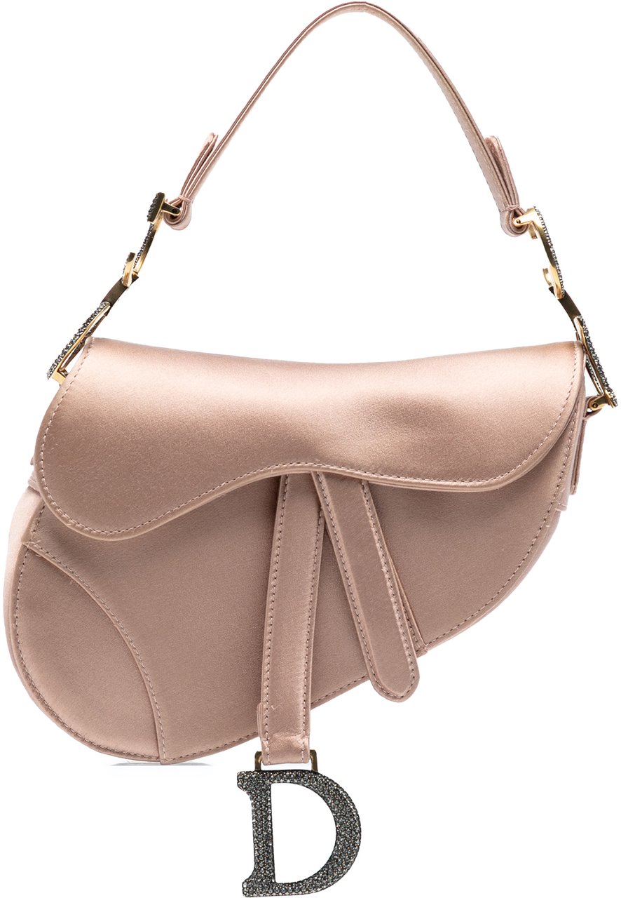 Dior Mini Satin Crystal Embellished Saddle Bag Roze