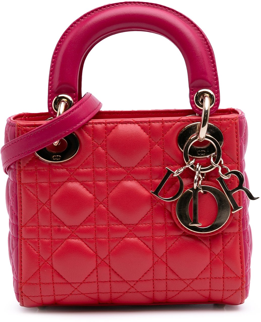 Dior Mini Bicolor Lambskin Cannage Lady Dior Rood