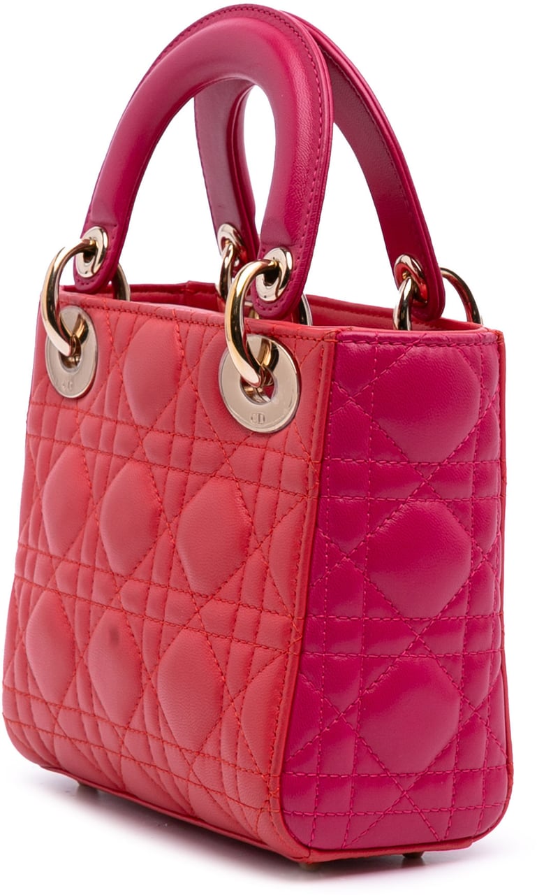 Dior Mini Bicolor Lambskin Cannage Lady Dior Rood