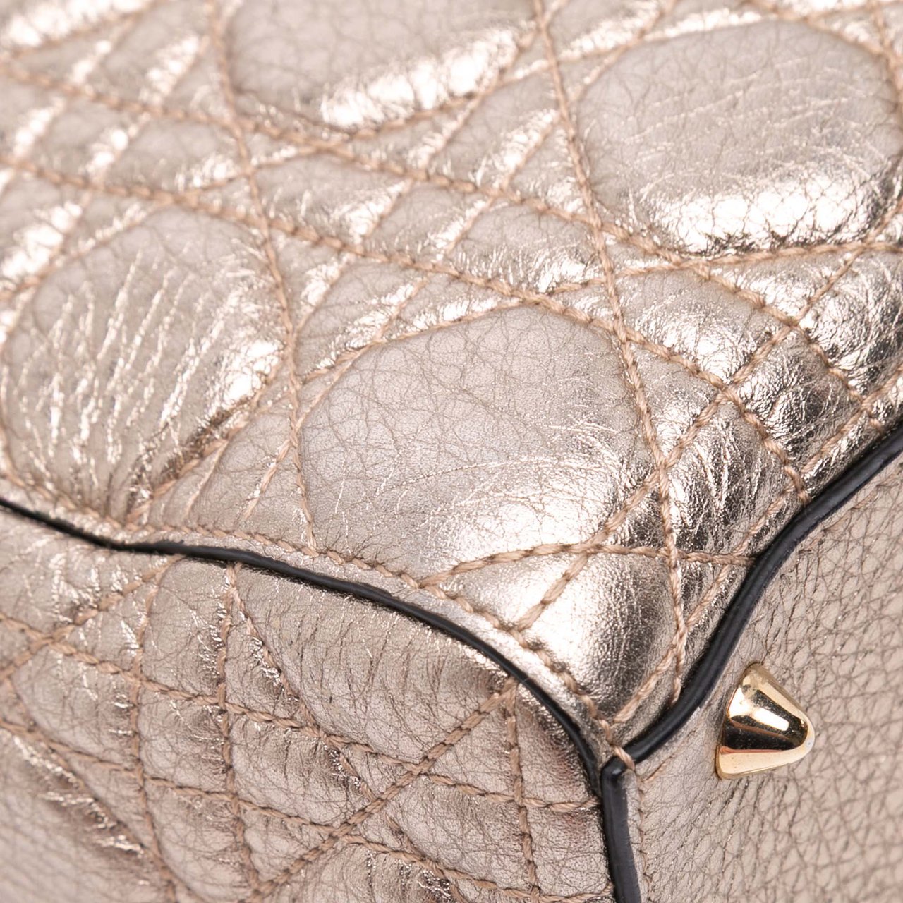 Dior Small Metallic Grained Calfskin Cannage Supple Lady Dior Goud