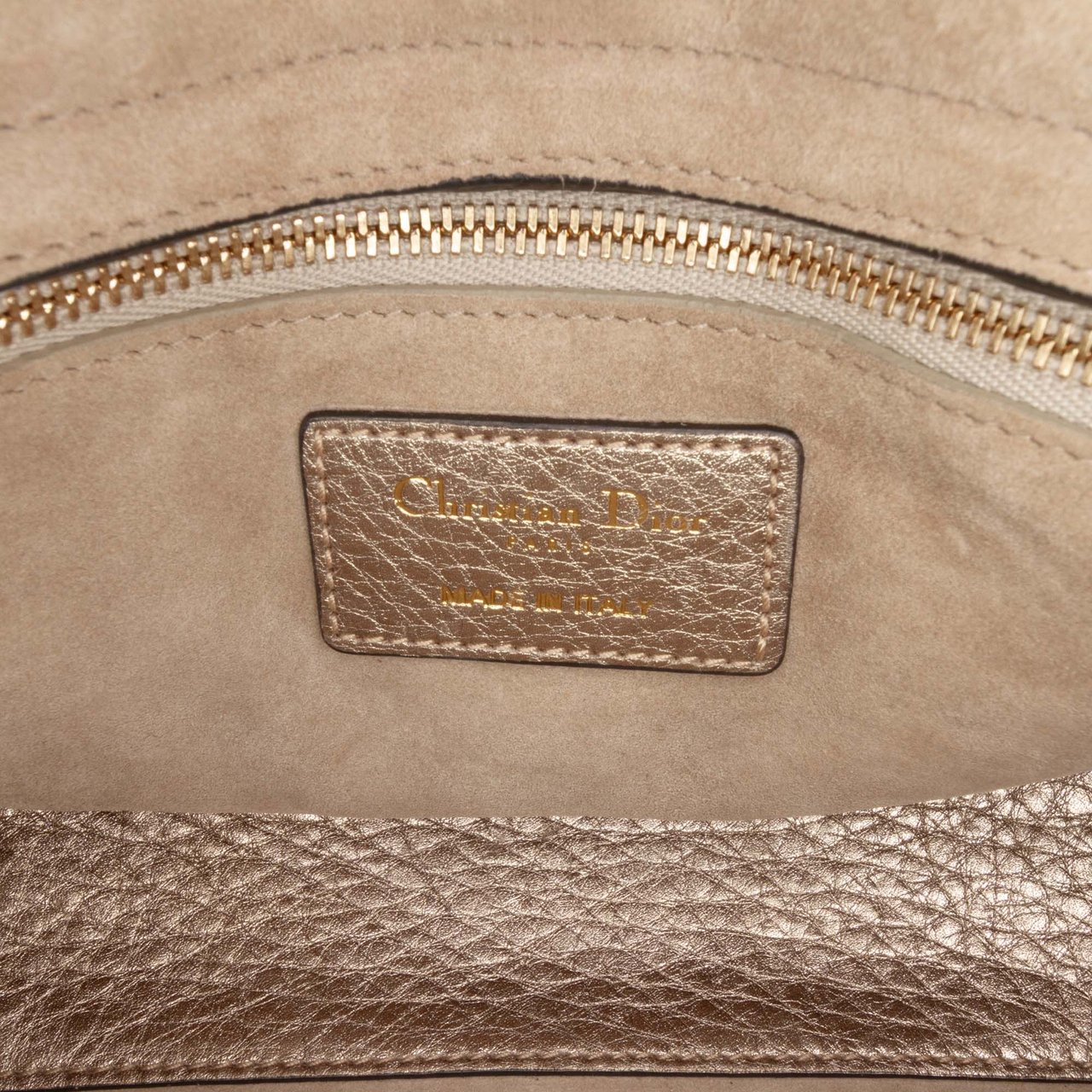 Dior Small Metallic Grained Calfskin Cannage Supple Lady Dior Goud