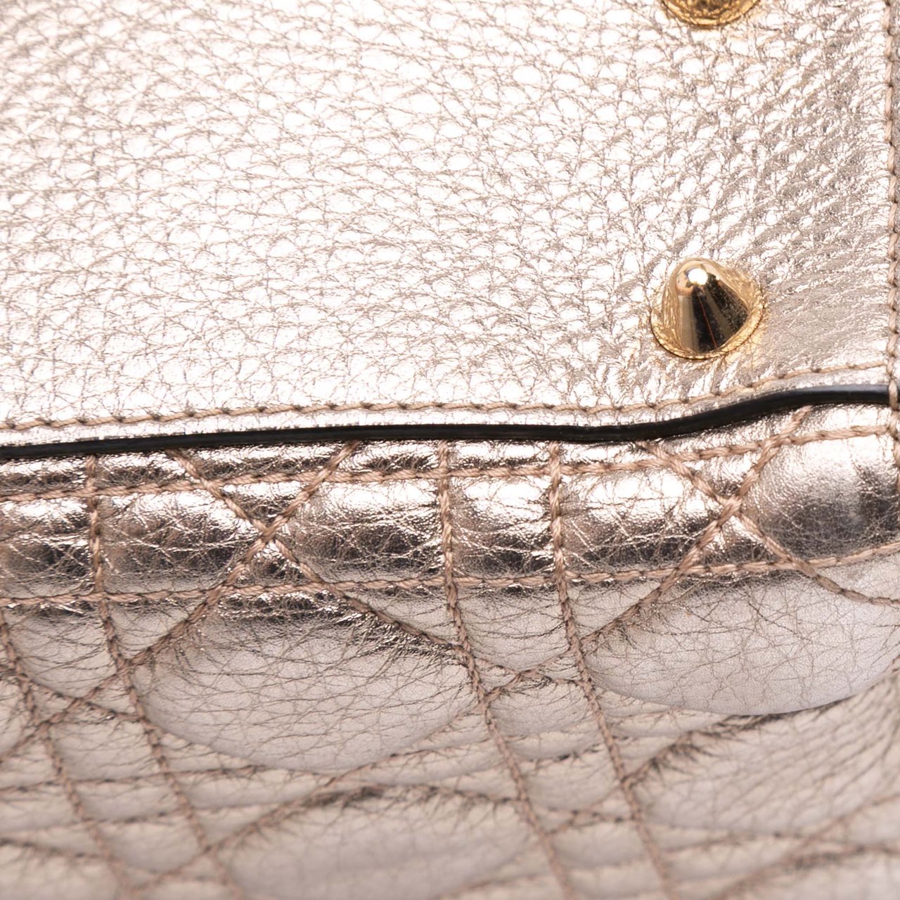 Dior Small Metallic Grained Calfskin Cannage Supple Lady Dior Goud