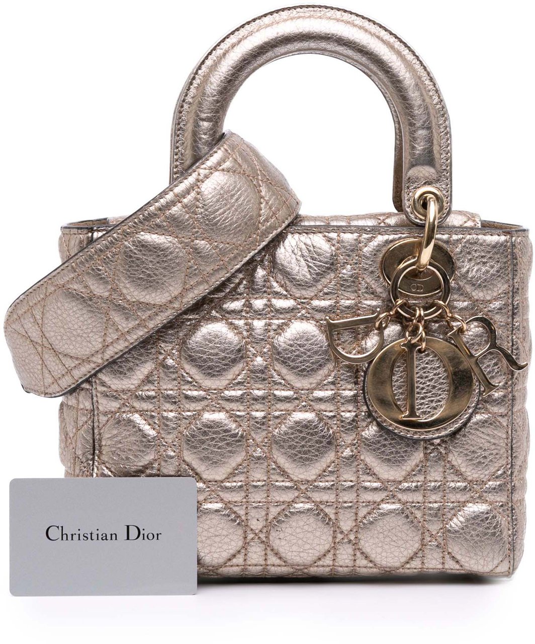 Dior Small Metallic Grained Calfskin Cannage Supple Lady Dior Goud