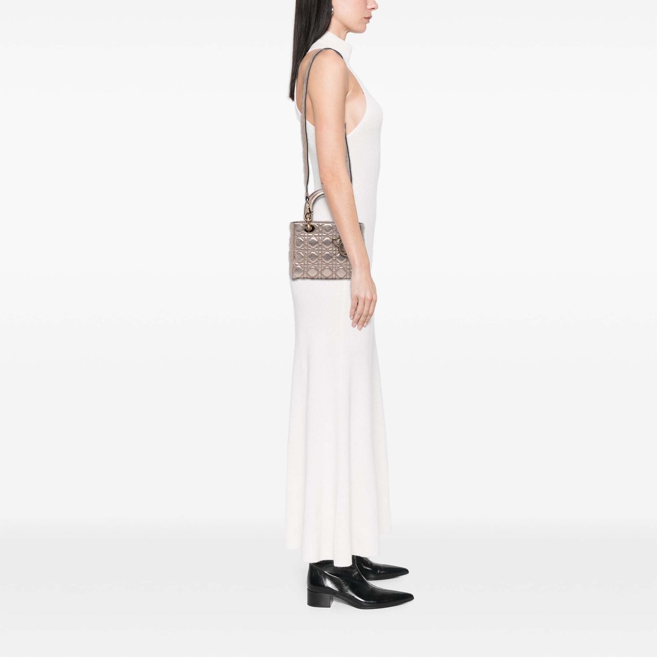 Dior Small Metallic Grained Calfskin Cannage Supple Lady Dior Goud