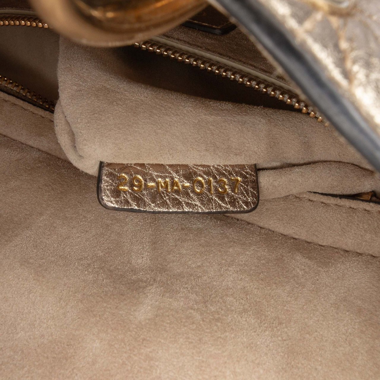 Dior Small Metallic Grained Calfskin Cannage Supple Lady Dior Goud