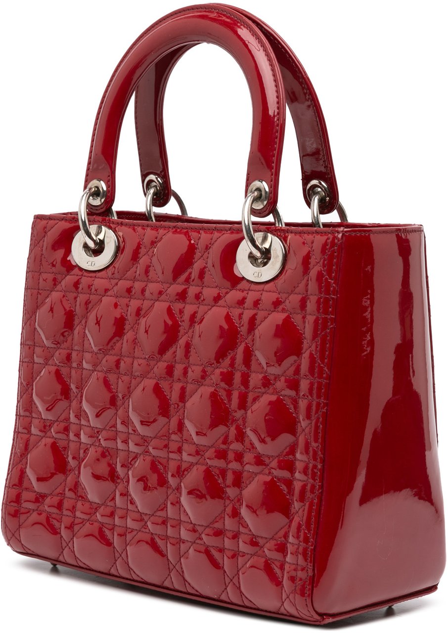 Dior Medium Patent Cannage Lady Dior Rood