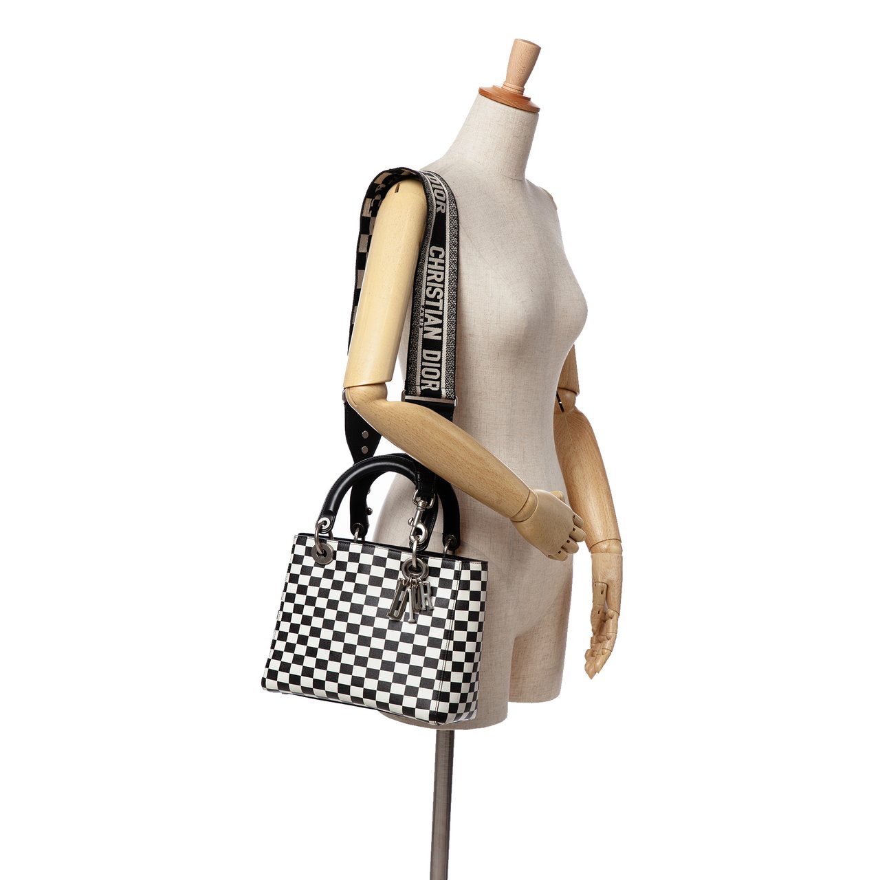 Dior Medium Calfskin Checkered Lady Dior Zwart