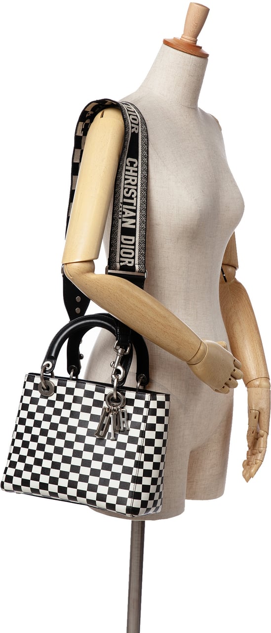 Dior Medium Calfskin Checkered Lady Dior Zwart
