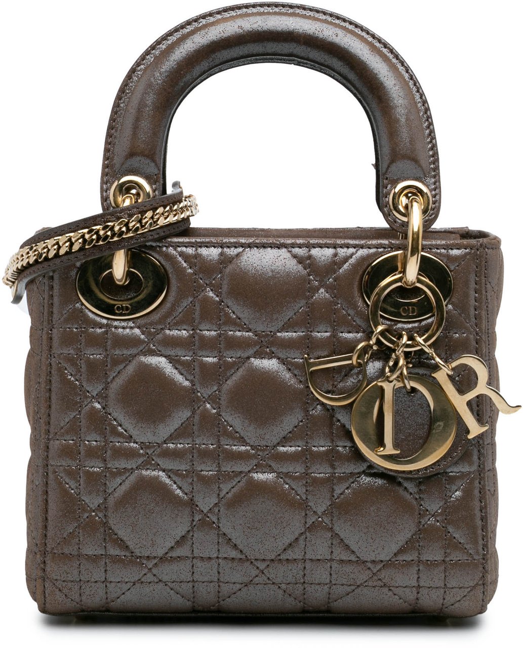 Dior Mini Iridescent Lambskin Cannage Lady Dior Bruin