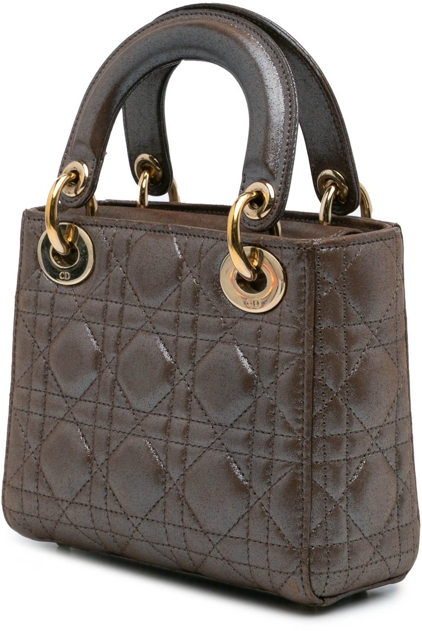 Dior Mini Iridescent Lambskin Cannage Lady Dior Bruin