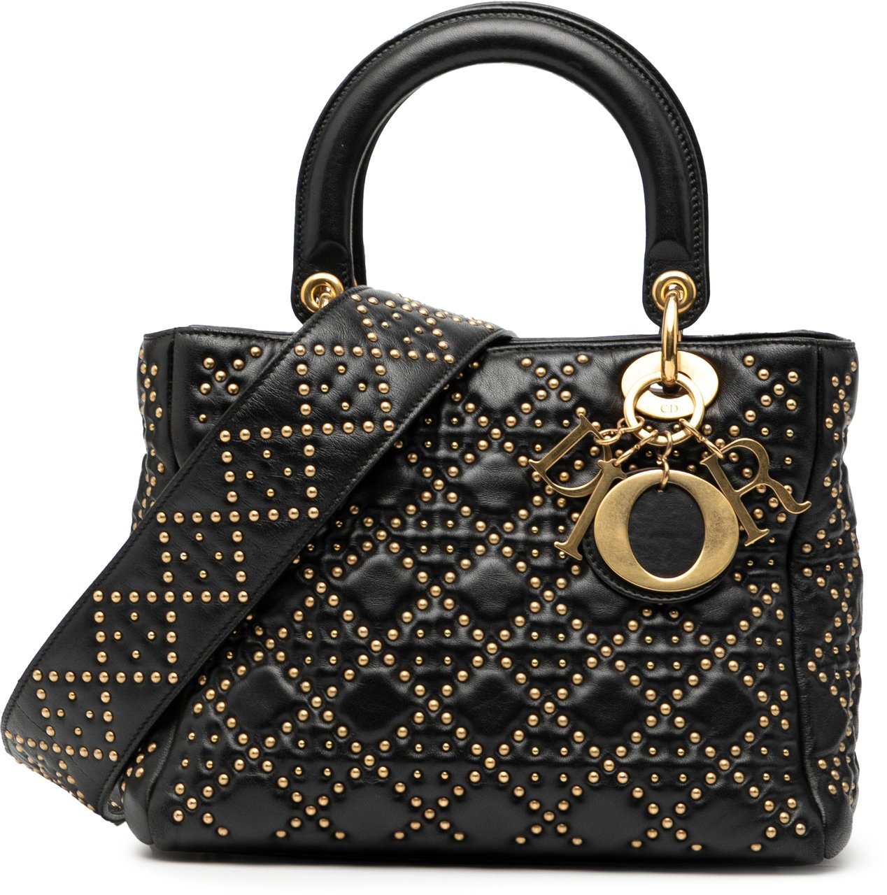 Dior Medium Lambskin Cannage Studded Supple Lady Dior Zwart