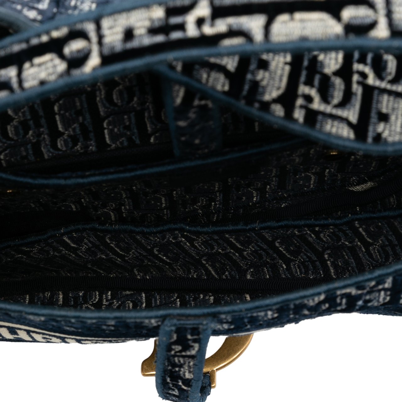 Dior Oblique Embroidered Velvet Saddle Bag Blauw