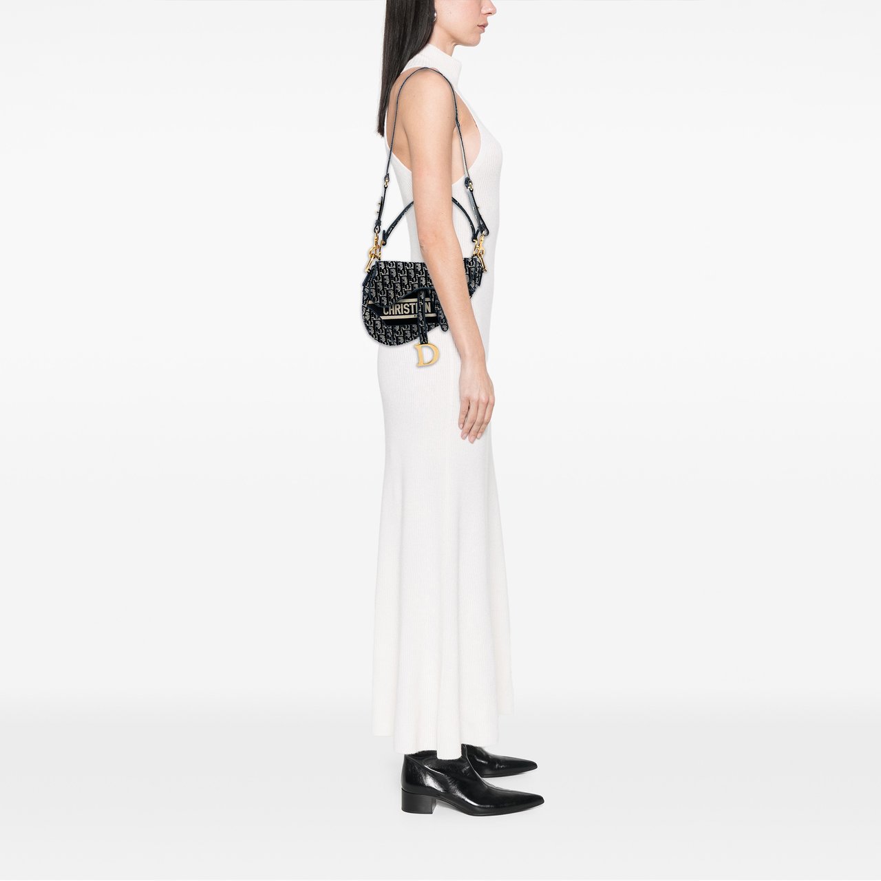 Dior Oblique Embroidered Velvet Saddle Bag Blauw