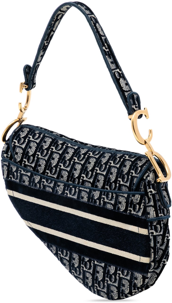 Dior Oblique Embroidered Velvet Saddle Bag Blauw
