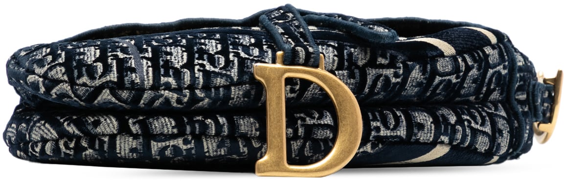 Dior Oblique Embroidered Velvet Saddle Bag Blauw