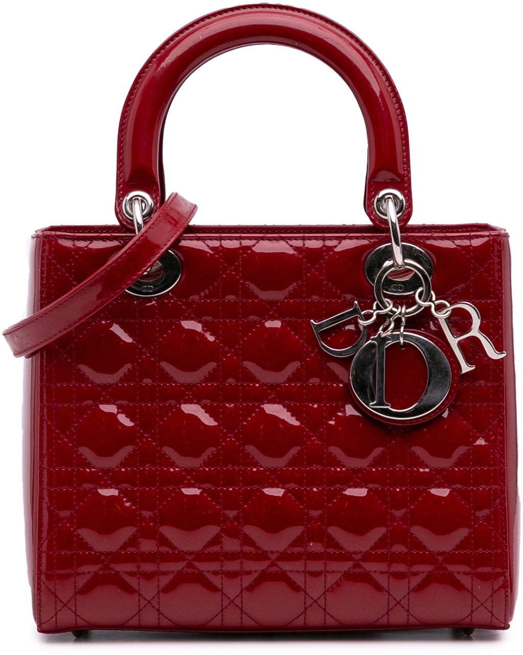 Dior Medium Patent Cannage Lady Dior Rood