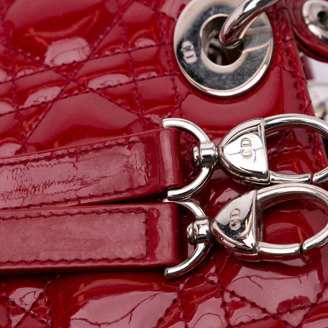 Dior Medium Patent Cannage Lady Dior Rood